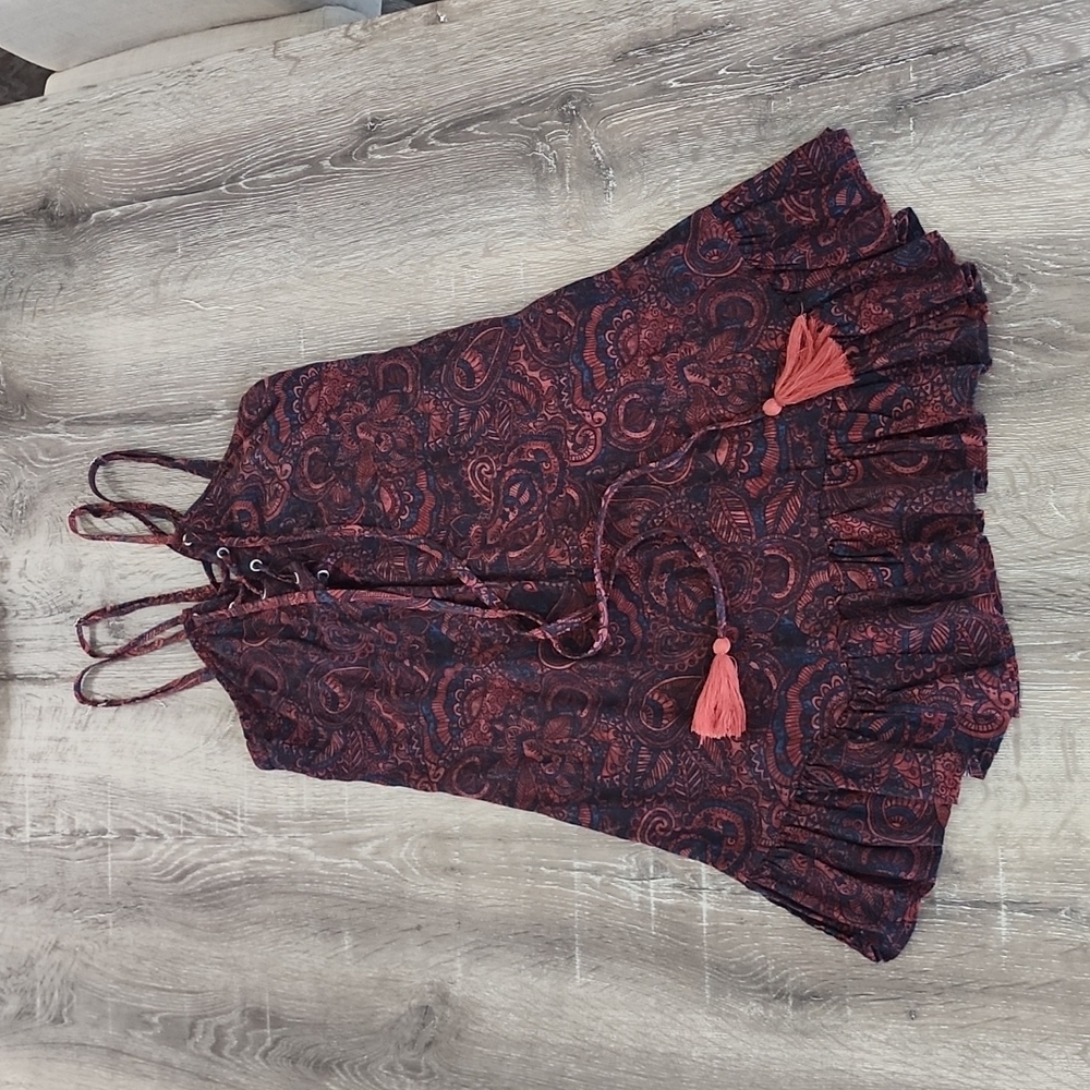 NEW! Adam Levine Collection Lace Up Paisley Print Dress XS Navy Blue & Red